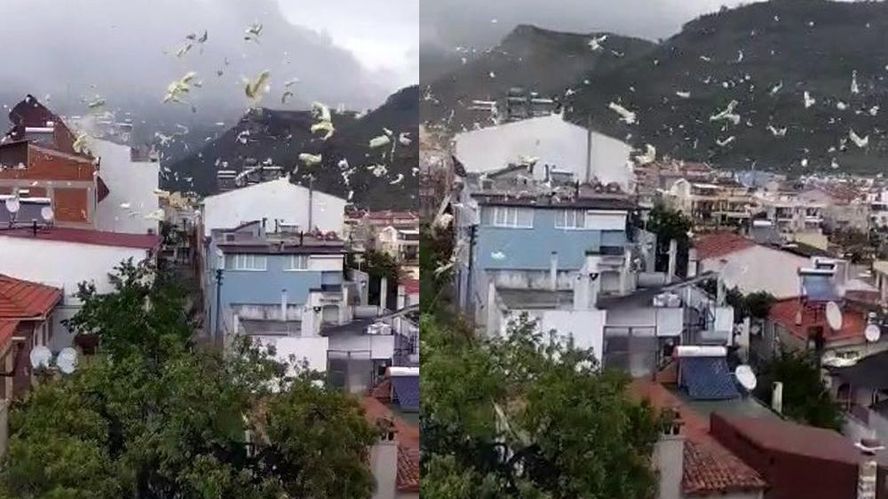 Fırtına nedeniyle bir evin çatısı uçtu