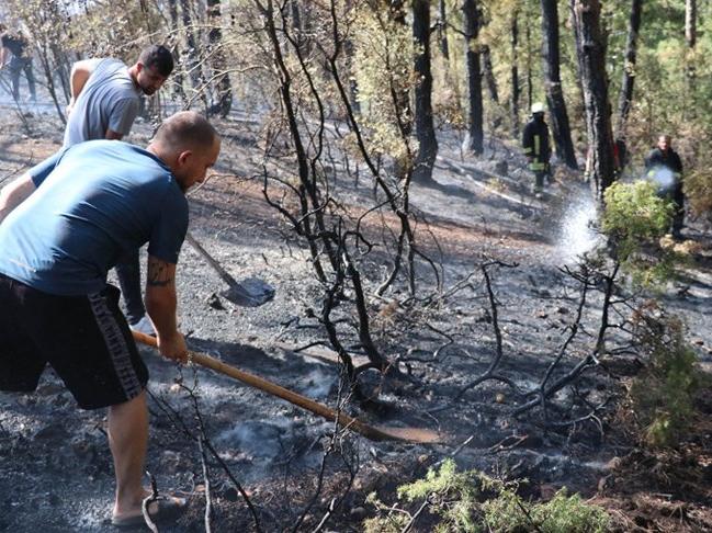 Denizli'de vatandaşların da seferber olduğu orman yangını kısa sürede söndürüldü