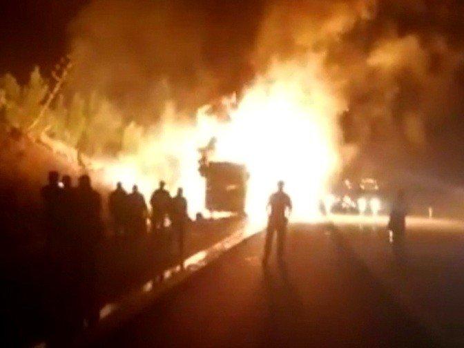 Osmaniye’de yolcu otobüsü alev alev yandı