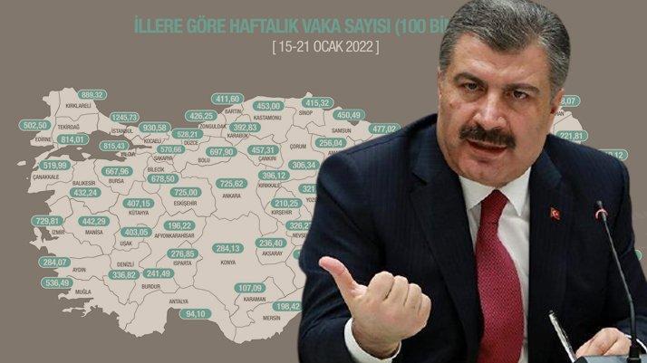 Fahrettin Koca, illere göre haftalık vaka sayısını paylaştı