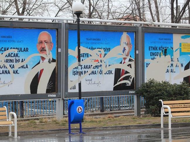 Ankara'da Kılıçdaroğlu'nun fotoğrafının olduğu afişlere zarar verildi