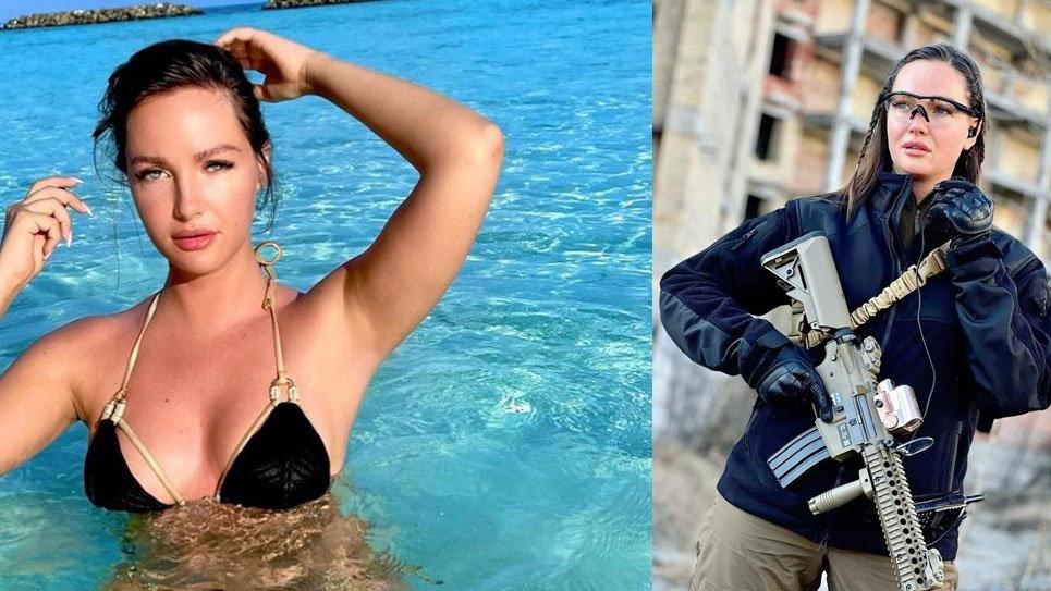 Eski Ukrayna güzeli eline silah aldı: Rusya'ya gözdağı verdi