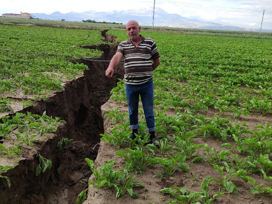Şiddetli yağmur, ekili arazide 2,5 kilometre yarık oluşturdu