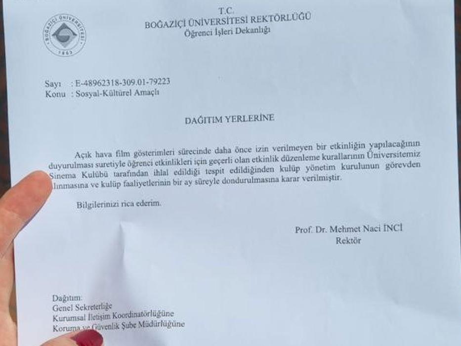 Boğaziçi Üniversitesi'nde sinema kulübünün faaliyetleri durduruldu, yönetimi görevden alındı