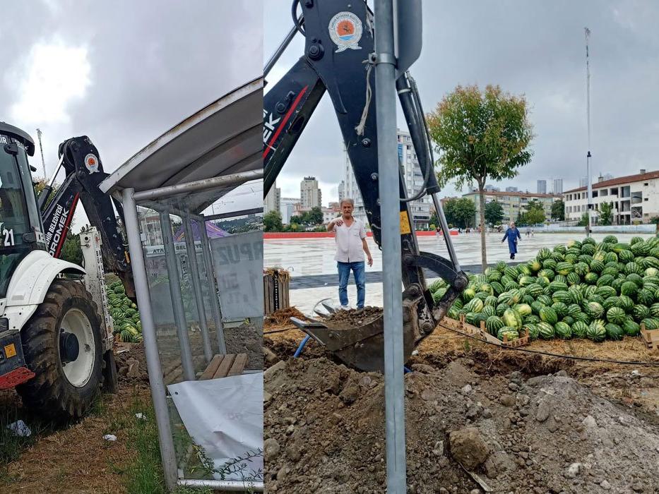 CHP'li belediyenin ucuz karpuz tezgahına AKP'li belediye kepçeyle müdahale etti