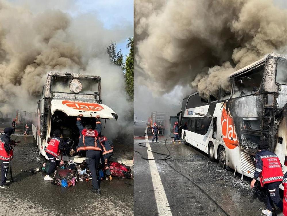 İçi yolcu dolu otobüste can pazarı! Alev alev yandı