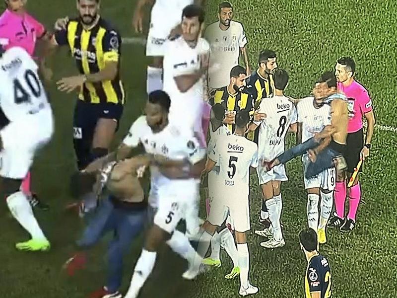 Ankaragücü Beşiktaş maçında skandal! Bir holigan Beşiktaşlı futbolculara tekme attı