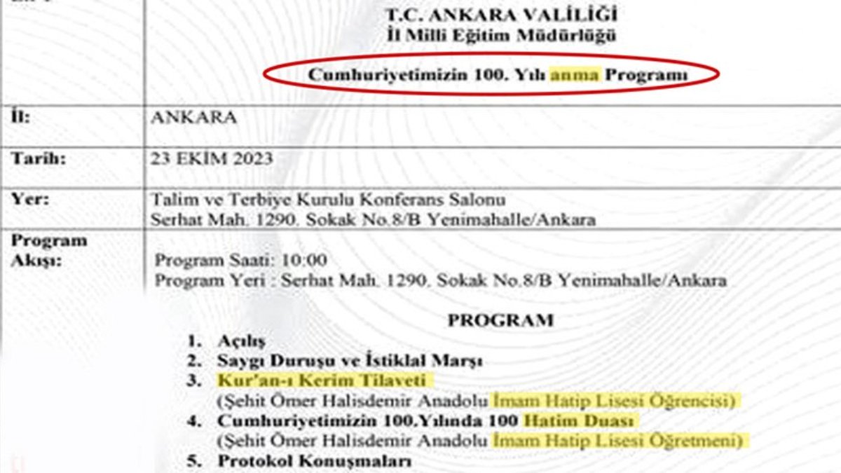 Ankara Milli Eğitim Müdürlüğü Cumhuriyetin 100. yılını kutlamayacak, anacak
